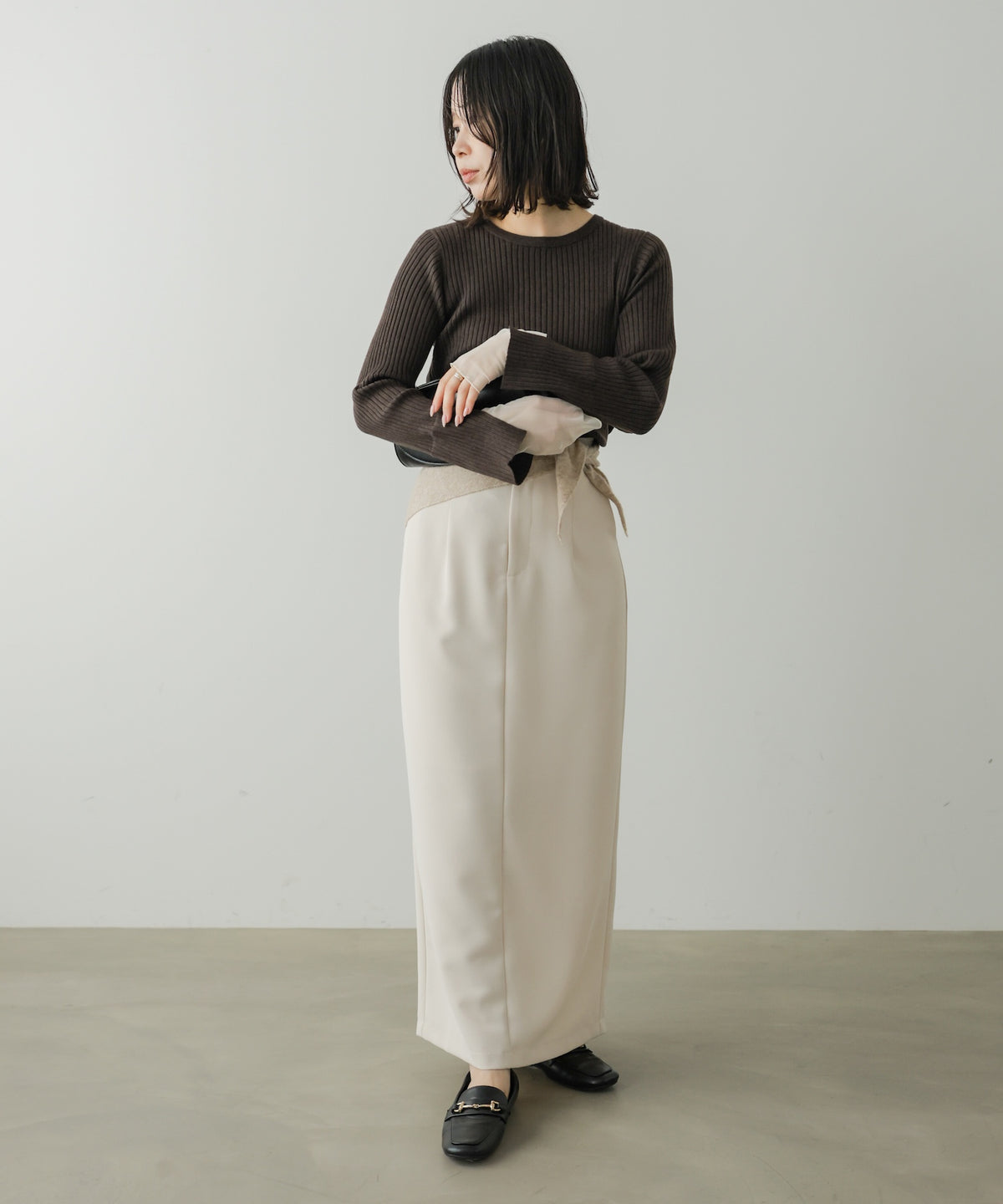 ◆発売前◆【クルーネック】チュールレイヤードリブニットトップス[9/10発売]