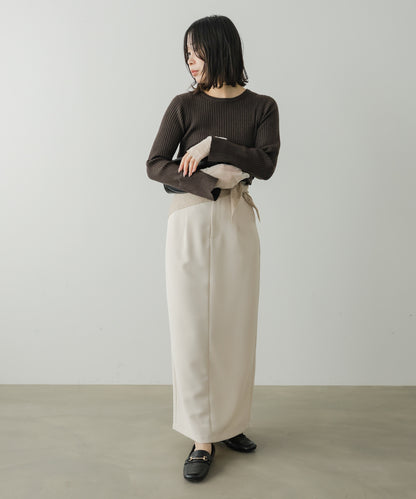 ◆発売前◆【クルーネック】チュールレイヤードリブニットトップス[9/10発売]
