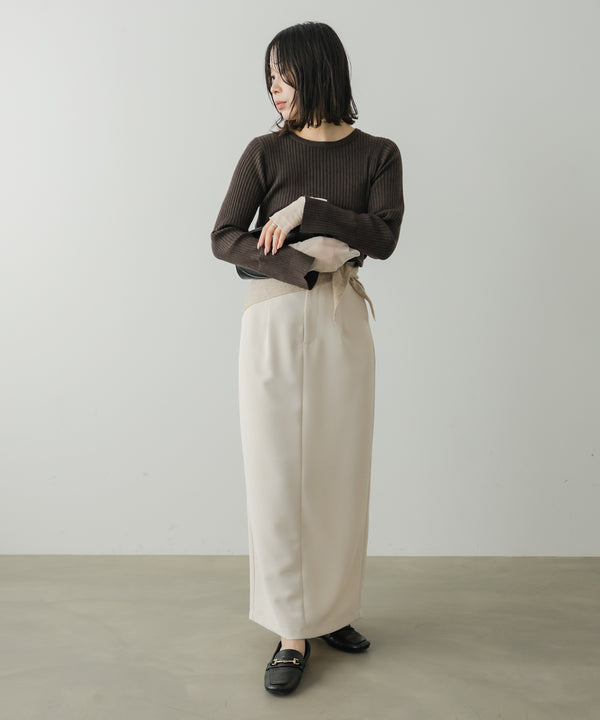◆発売前◆【クルーネック】チュールレイヤードリブニットトップス[9/10発売]