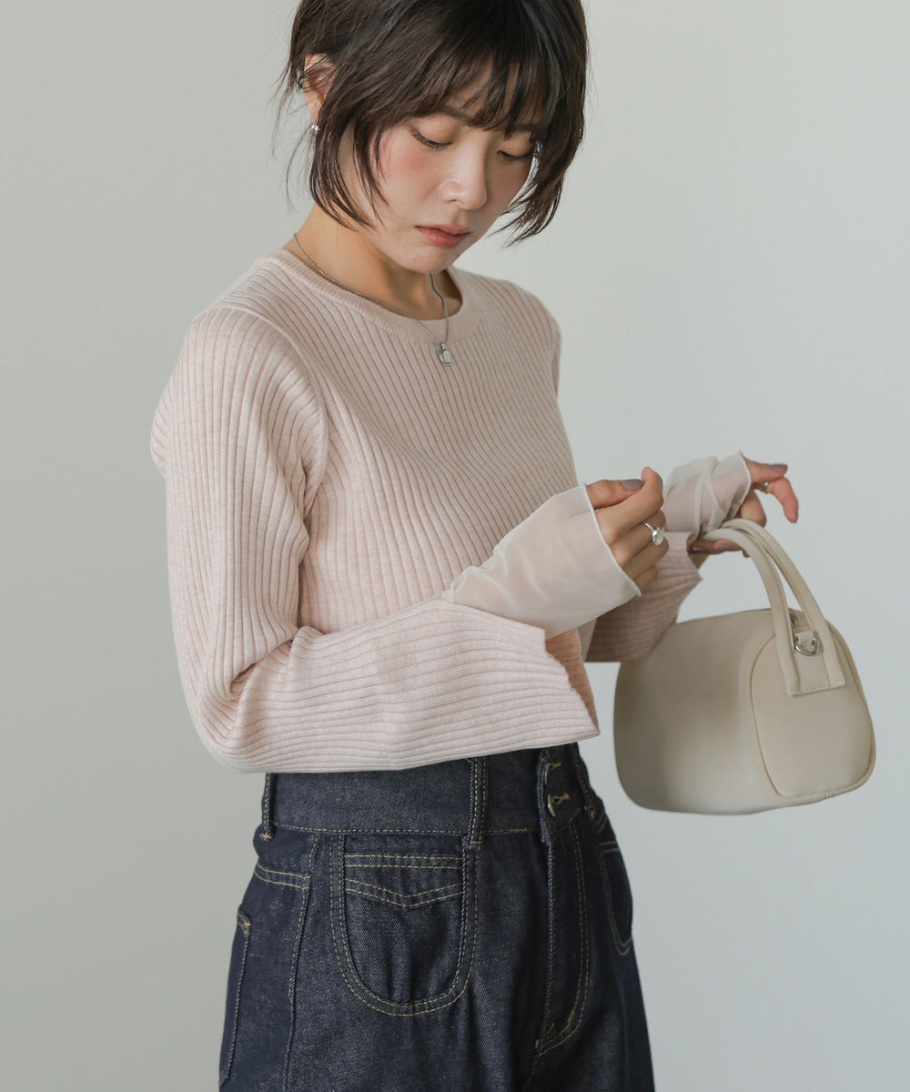 ◆発売前◆【クルーネック】チュールレイヤードリブニットトップス[9/10発売]