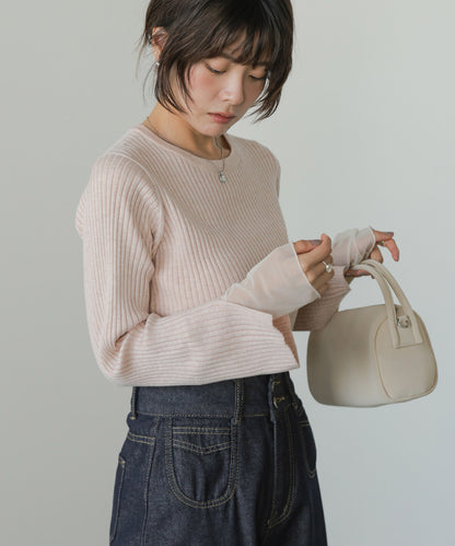 ◆発売前◆【クルーネック】チュールレイヤードリブニットトップス[9/10発売]