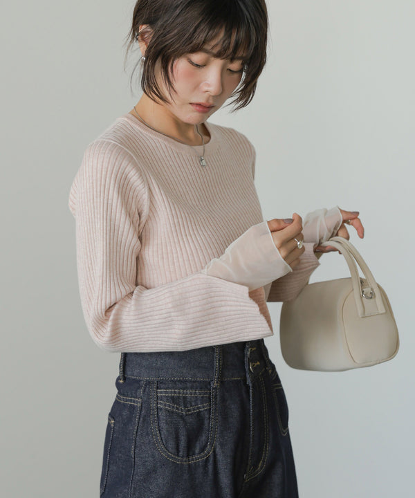 ◆発売前◆【クルーネック】チュールレイヤードリブニットトップス[9/10発売]