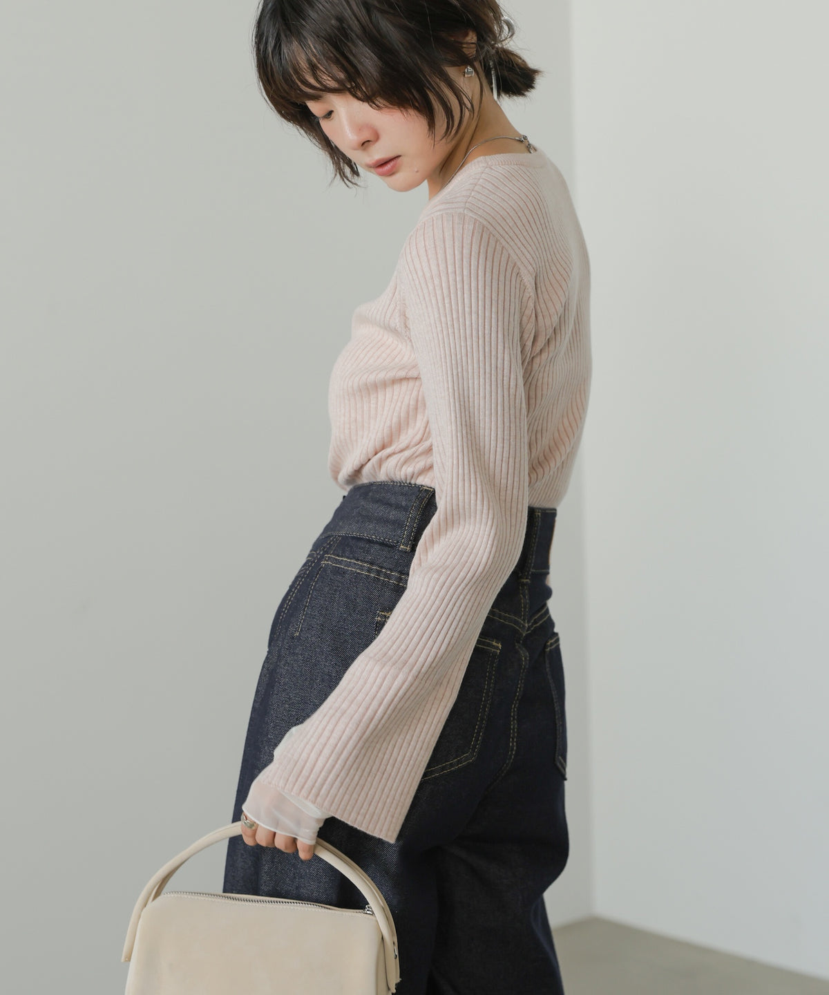 ◆発売前◆【クルーネック】チュールレイヤードリブニットトップス[9/10発売]