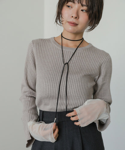 ◆発売前◆【クルーネック】チュールレイヤードリブニットトップス[9/10発売]