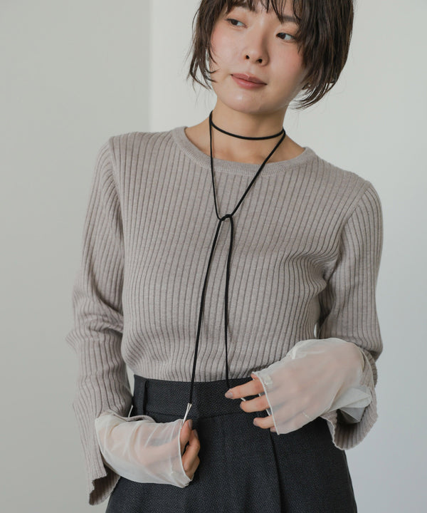 ◆発売前◆【クルーネック】チュールレイヤードリブニットトップス[9/10発売]