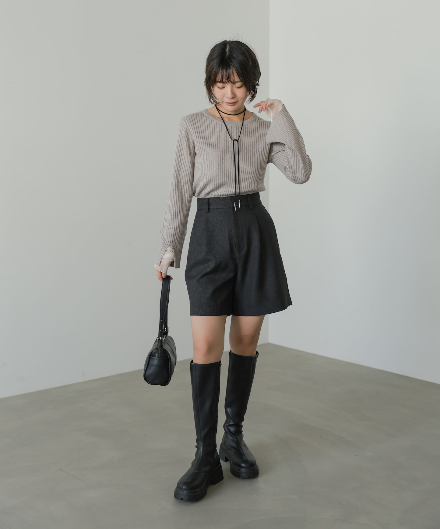 ◆発売前◆【クルーネック】チュールレイヤードリブニットトップス[9/10発売]