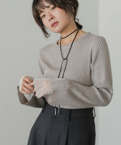 ◆発売前◆【クルーネック】チュールレイヤードリブニットトップス[9/10発売]