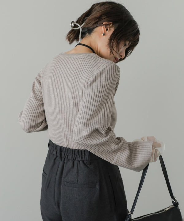 ◆発売前◆【クルーネック】チュールレイヤードリブニットトップス[9/10発売]