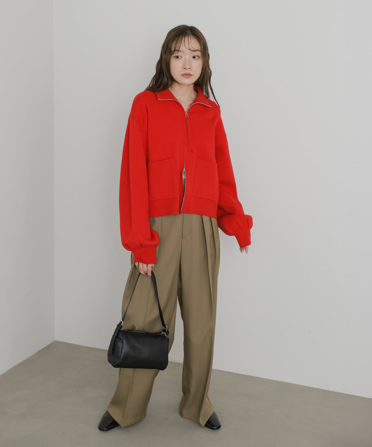 スウェットライクダブルジップニットプルオーバー
