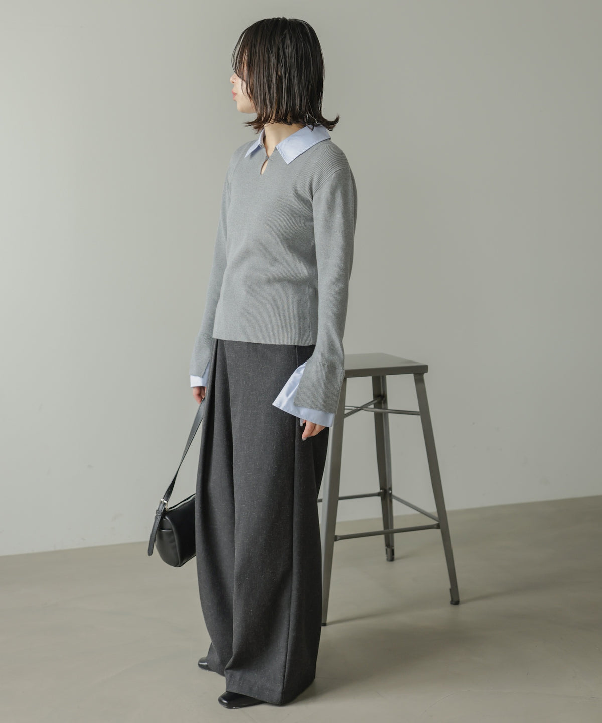 布帛ドッキングニットトップス