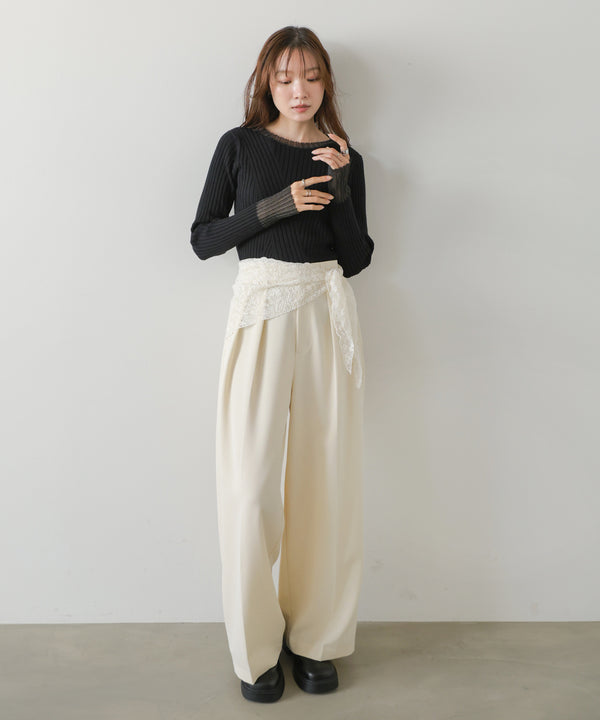 ◆発売前◆【クルーネック】袖シアー使いリブニットトップス[9/3発売開始]