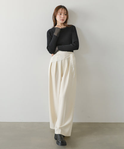 ◆発売前◆【クルーネック】袖シアー使いリブニットトップス[9/3発売開始]
