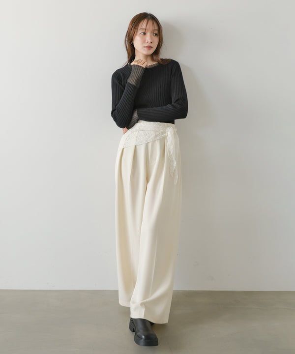 ◆発売前◆【クルーネック】袖シアー使いリブニットトップス[9/3発売開始]