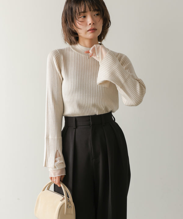 ◆発売前◆【ハイネック】チュールレイヤードリブニットトップス[9/10発売]