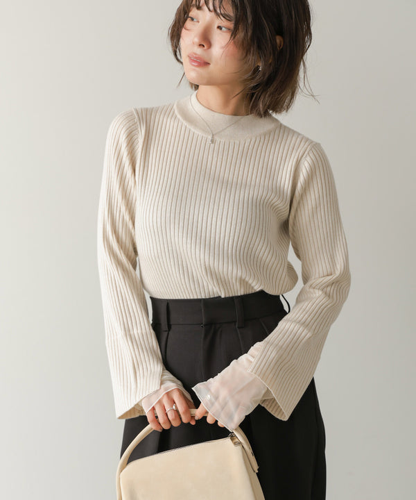 ◆発売前◆【ハイネック】チュールレイヤードリブニットトップス[9/10発売]