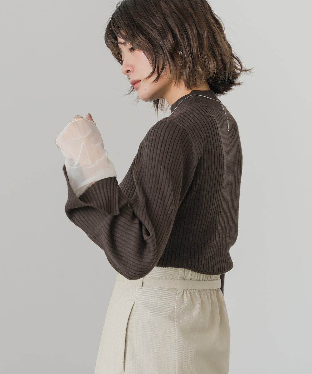 ◆発売前◆【ハイネック】チュールレイヤードリブニットトップス[9/10発売]