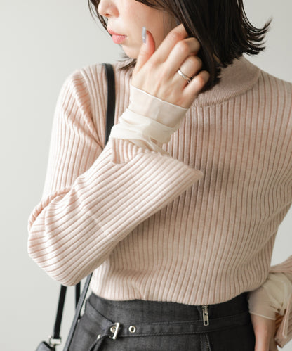 ◆発売前◆【ハイネック】チュールレイヤードリブニットトップス[9/10発売]