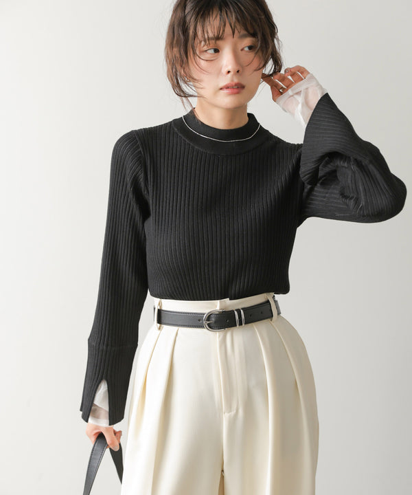 ◆発売前◆【ハイネック】チュールレイヤードリブニットトップス[9/10発売]