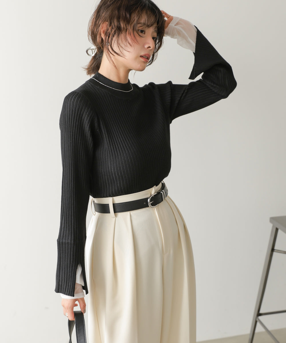 ◆発売前◆【ハイネック】チュールレイヤードリブニットトップス[9/10発売]
