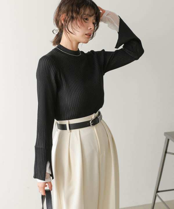 ◆発売前◆【ハイネック】チュールレイヤードリブニットトップス[9/10発売]