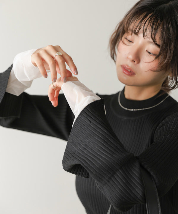 ◆発売前◆【ハイネック】チュールレイヤードリブニットトップス[9/10発売]