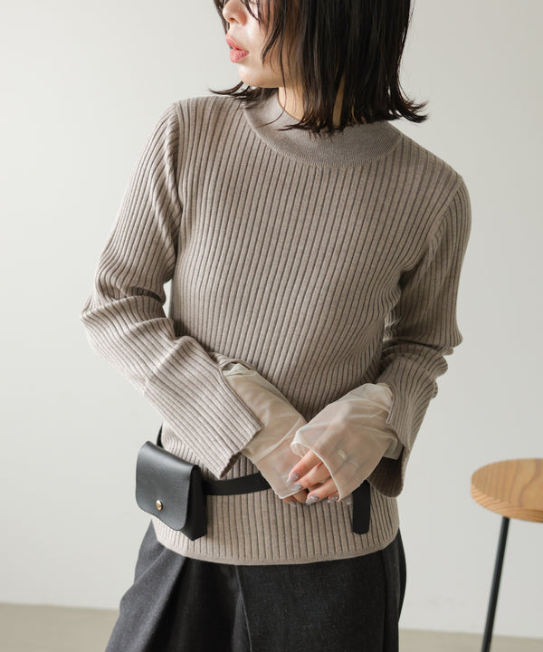 ◆発売前◆【ハイネック】チュールレイヤードリブニットトップス[9/10発売]