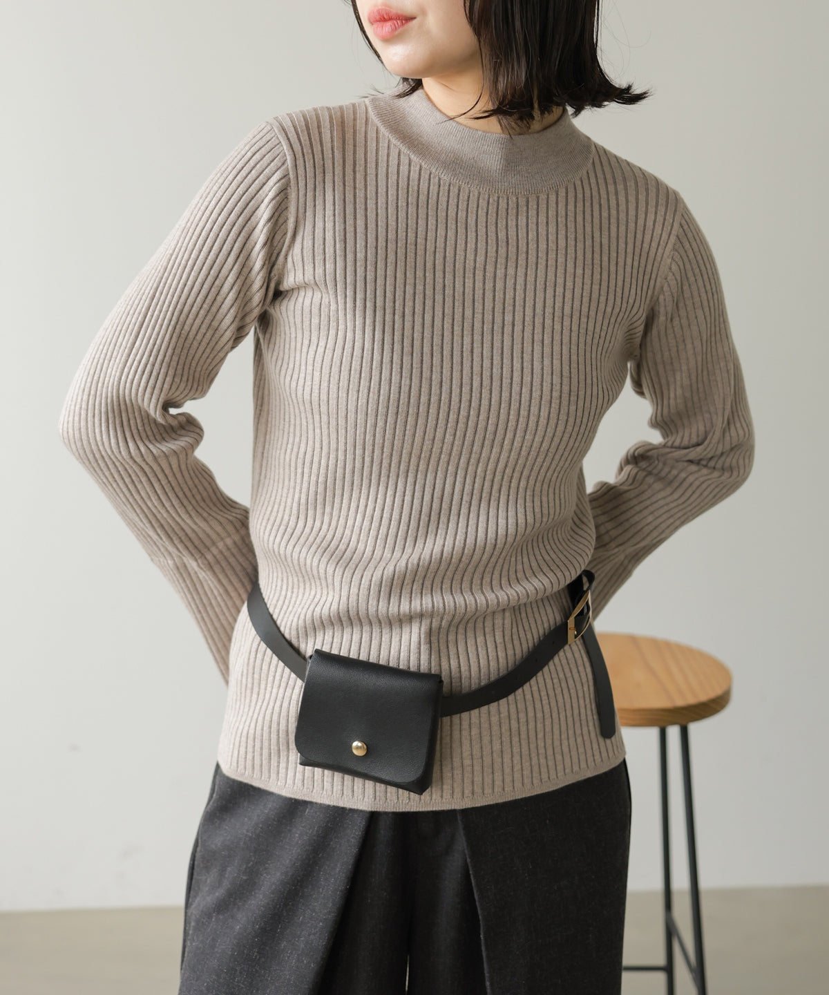 ◆発売前◆【ハイネック】チュールレイヤードリブニットトップス[9/10発売]