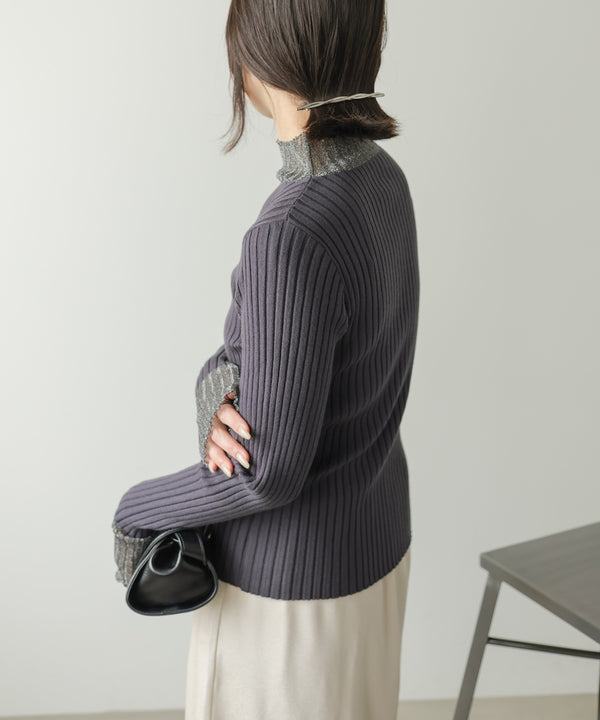 ◆発売前◆【プチハイネック】袖シアー使いリブニットトップス[9/3発売開始]