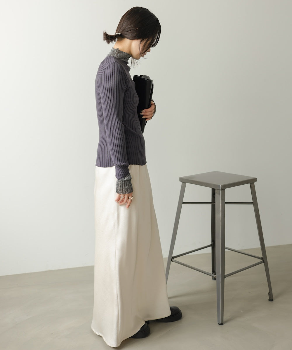 ◆発売前◆【プチハイネック】袖シアー使いリブニットトップス[9/3発売開始]