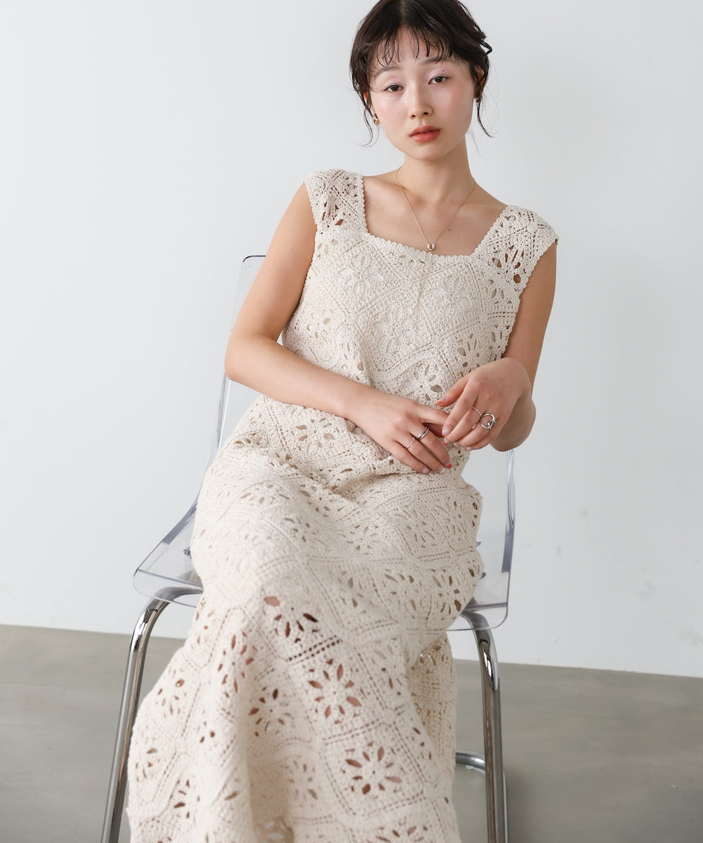 【選べるサイズ展開】ロムバスクロシェロングワンピース