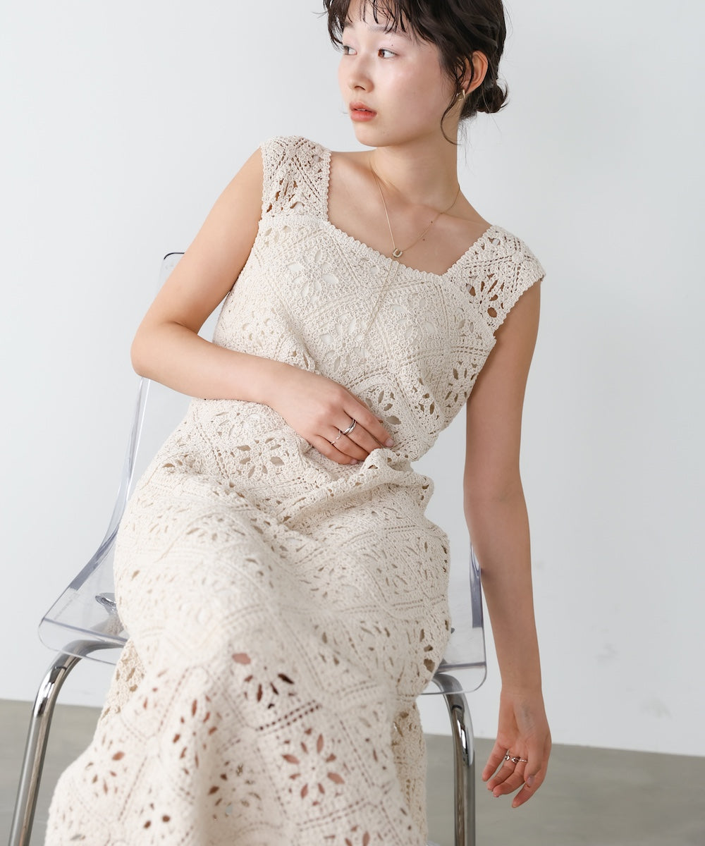 【選べるサイズ展開】ロムバスクロシェロングワンピース