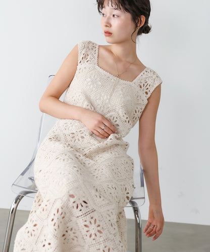 【選べるサイズ展開】ロムバスクロシェロングワンピース