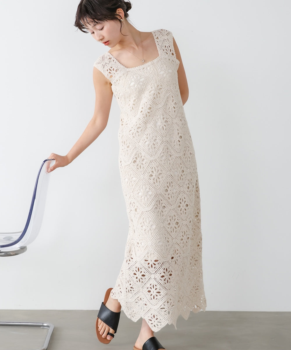 【選べるサイズ展開】ロムバスクロシェロングワンピース