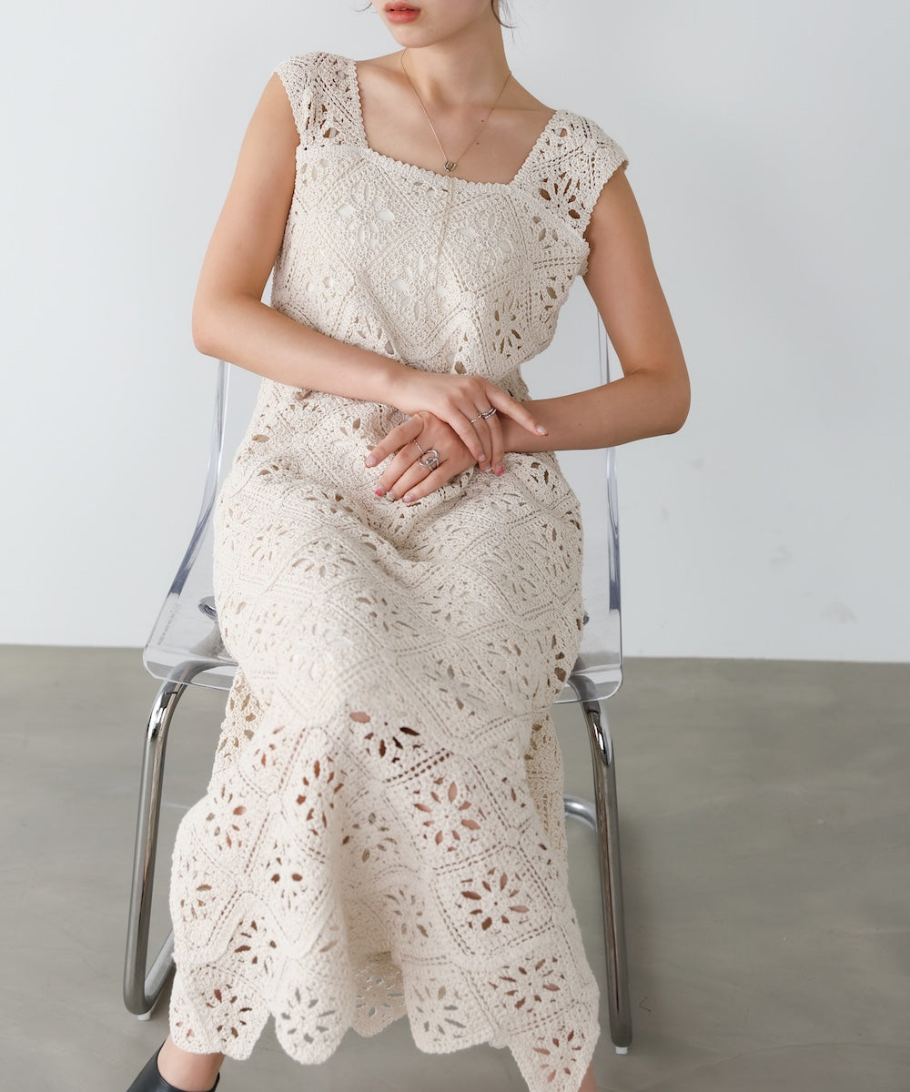 【選べるサイズ展開】ロムバスクロシェロングワンピース