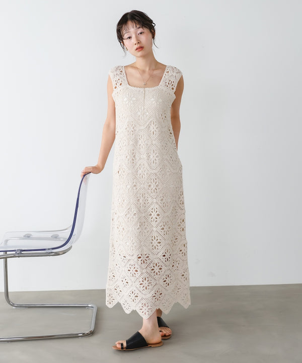 【選べるサイズ展開】ロムバスクロシェロングワンピース