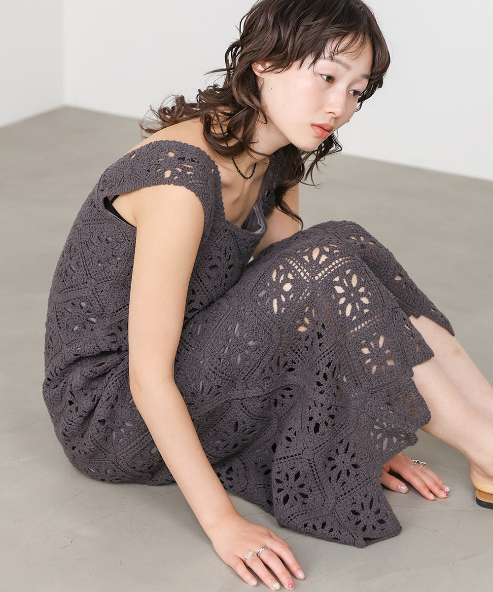 【選べるサイズ展開】ロムバスクロシェロングワンピース