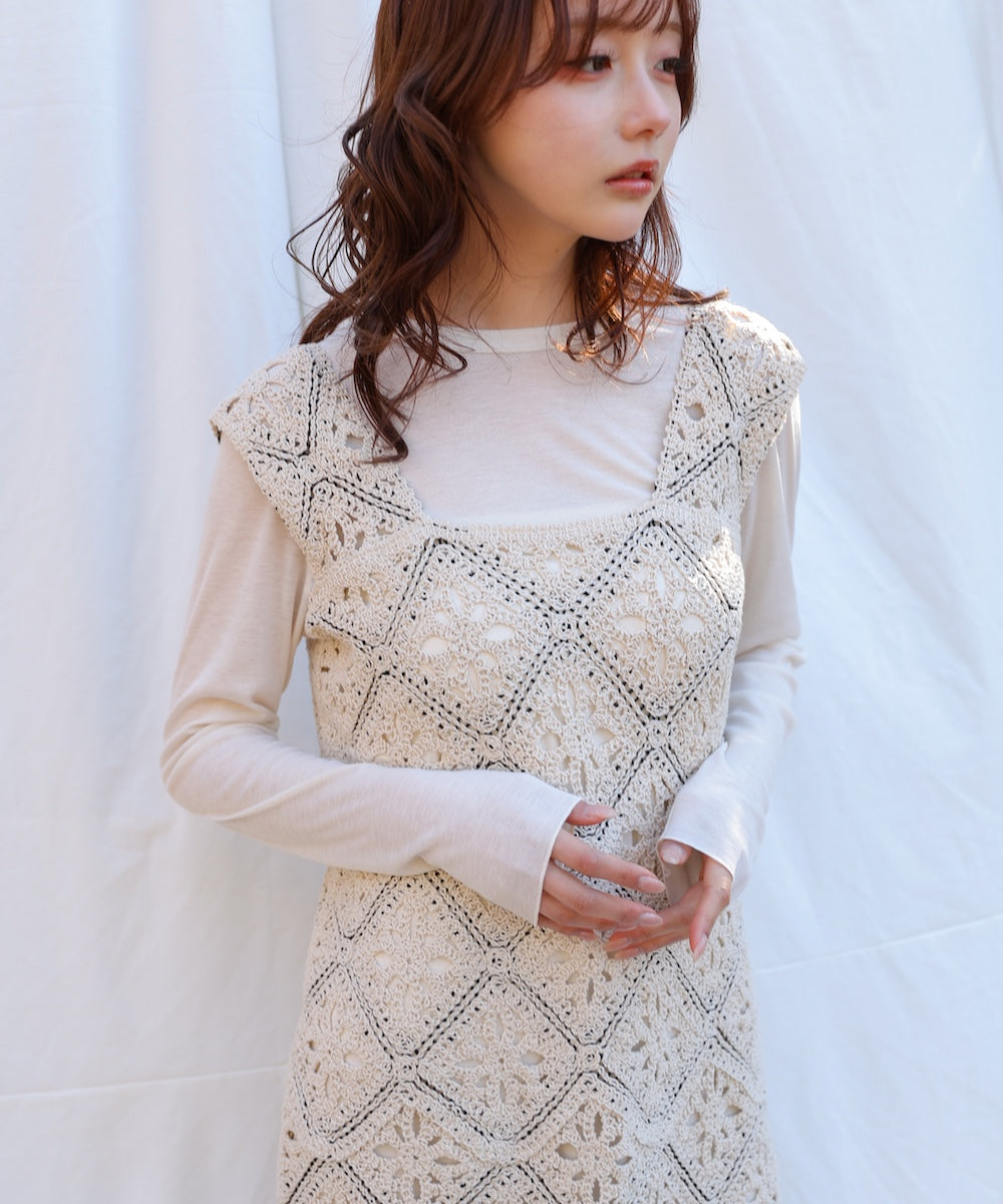 【選べるサイズ展開】ロムバスクロシェロングワンピース