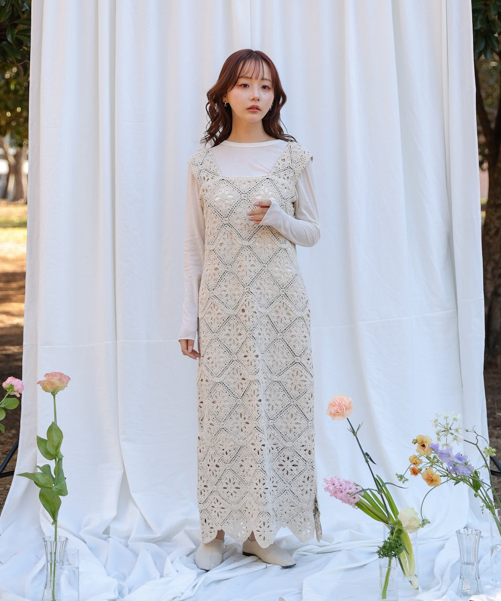 【選べるサイズ展開】ロムバスクロシェロングワンピース