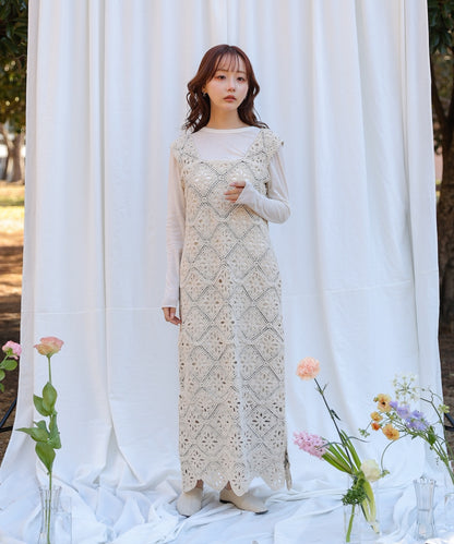 【選べるサイズ展開】ロムバスクロシェロングワンピース