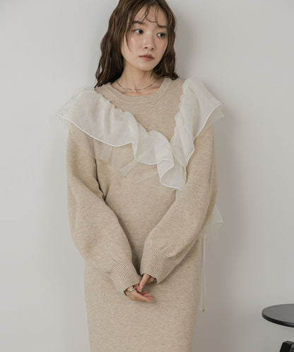 【S・Mサイズ展開】アシンメトリーフリルニットワンピース