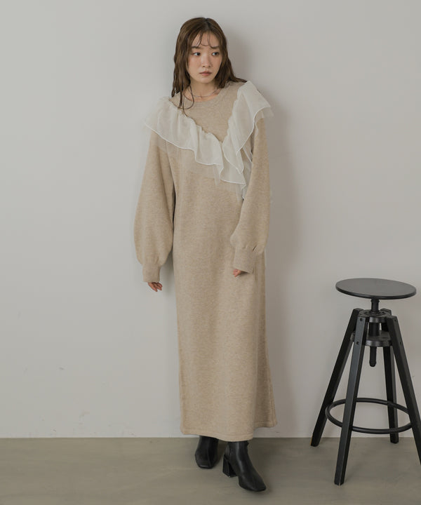 【S・Mサイズ展開】アシンメトリーフリルニットワンピース