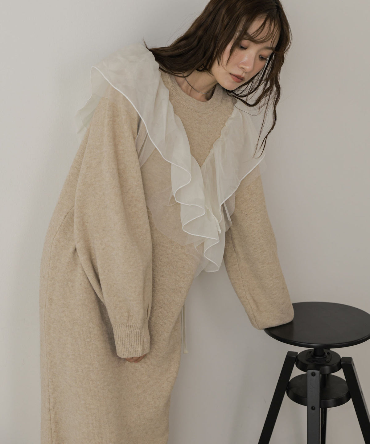 【S・Mサイズ展開】アシンメトリーフリルニットワンピース