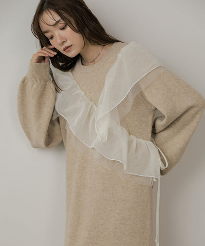 【S・Mサイズ展開】アシンメトリーフリルニットワンピース