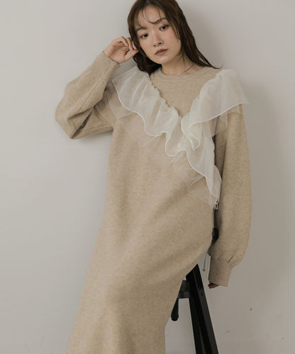 【S・Mサイズ展開】アシンメトリーフリルニットワンピース
