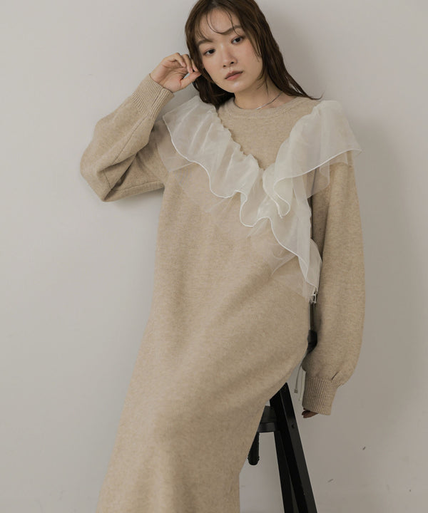 【S・Mサイズ展開】アシンメトリーフリルニットワンピース