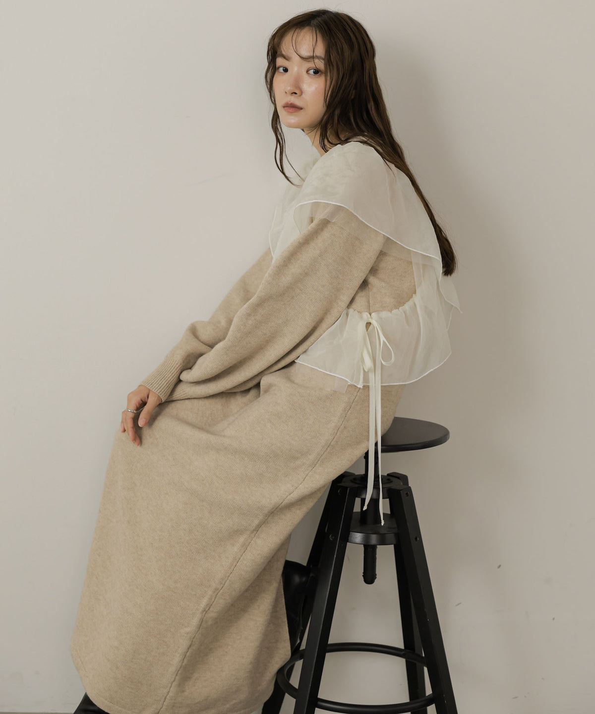 【S・Mサイズ展開】アシンメトリーフリルニットワンピース