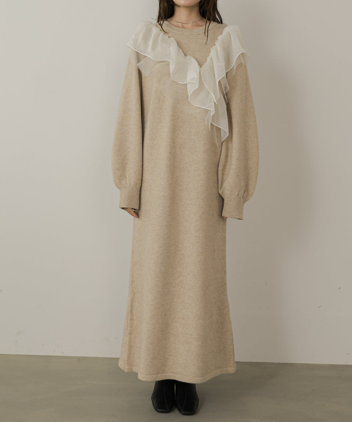 【S・Mサイズ展開】アシンメトリーフリルニットワンピース
