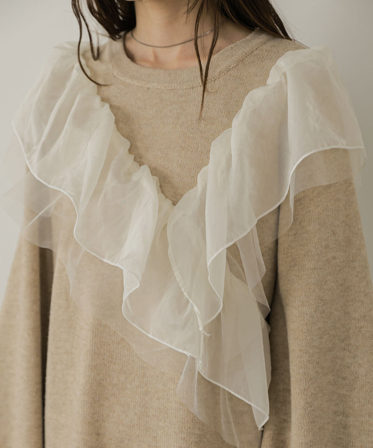 【S・Mサイズ展開】アシンメトリーフリルニットワンピース