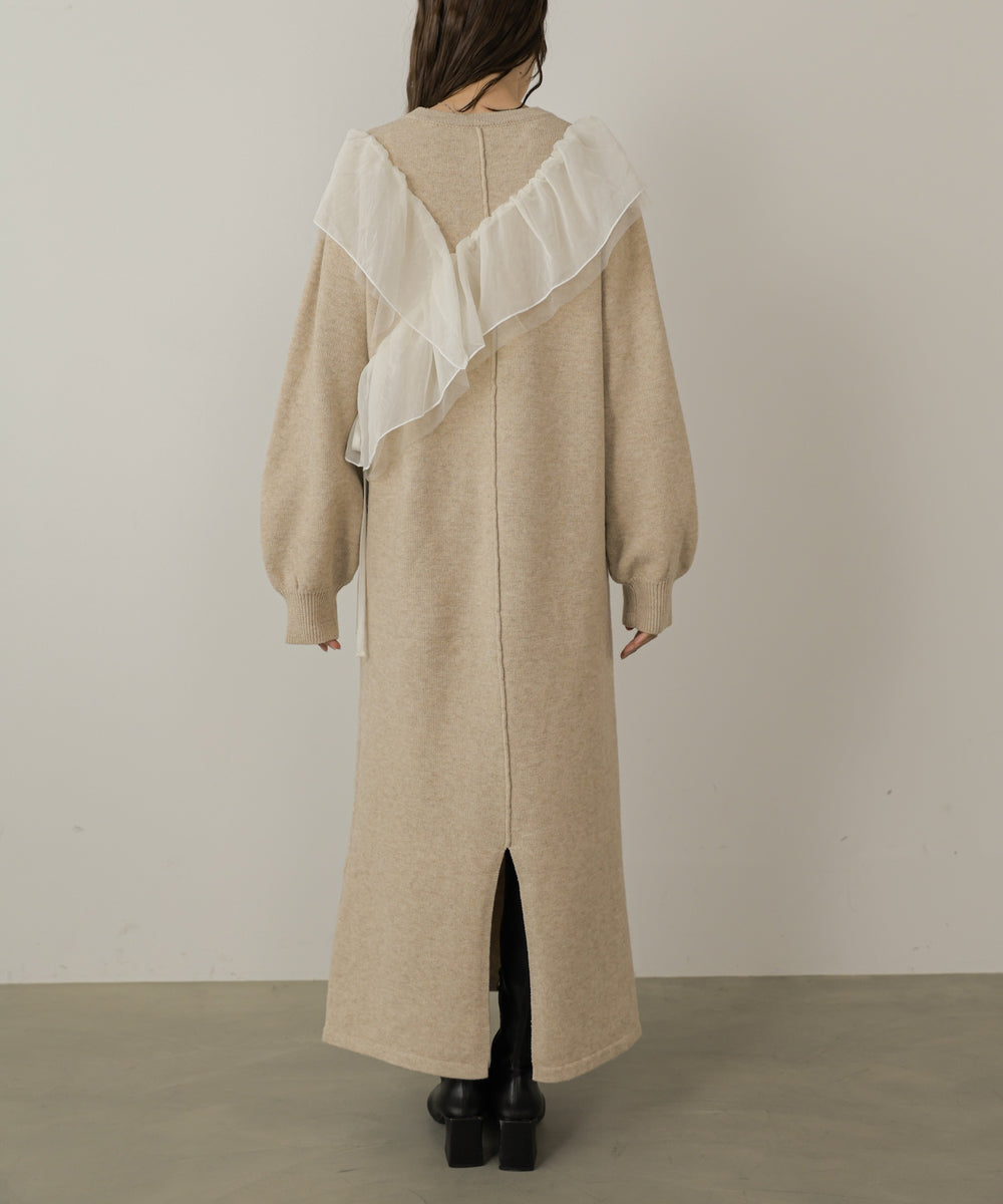 【S・Mサイズ展開】アシンメトリーフリルニットワンピース