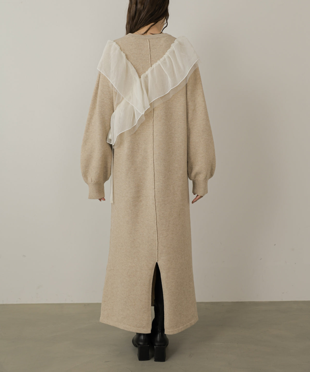 【S・Mサイズ展開】アシンメトリーフリルニットワンピース